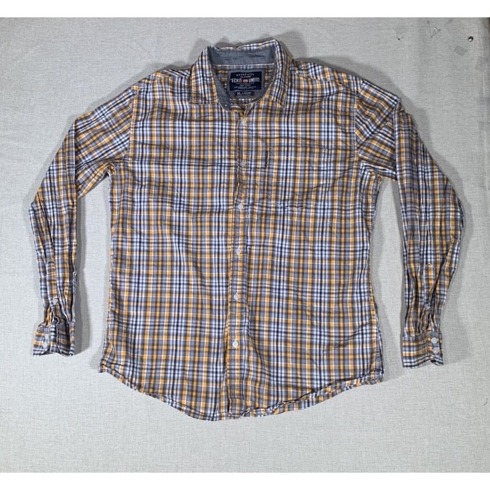 Ecko Unltd. Button Up LS Shirt Men's XL Black And‎ Orange Stripes